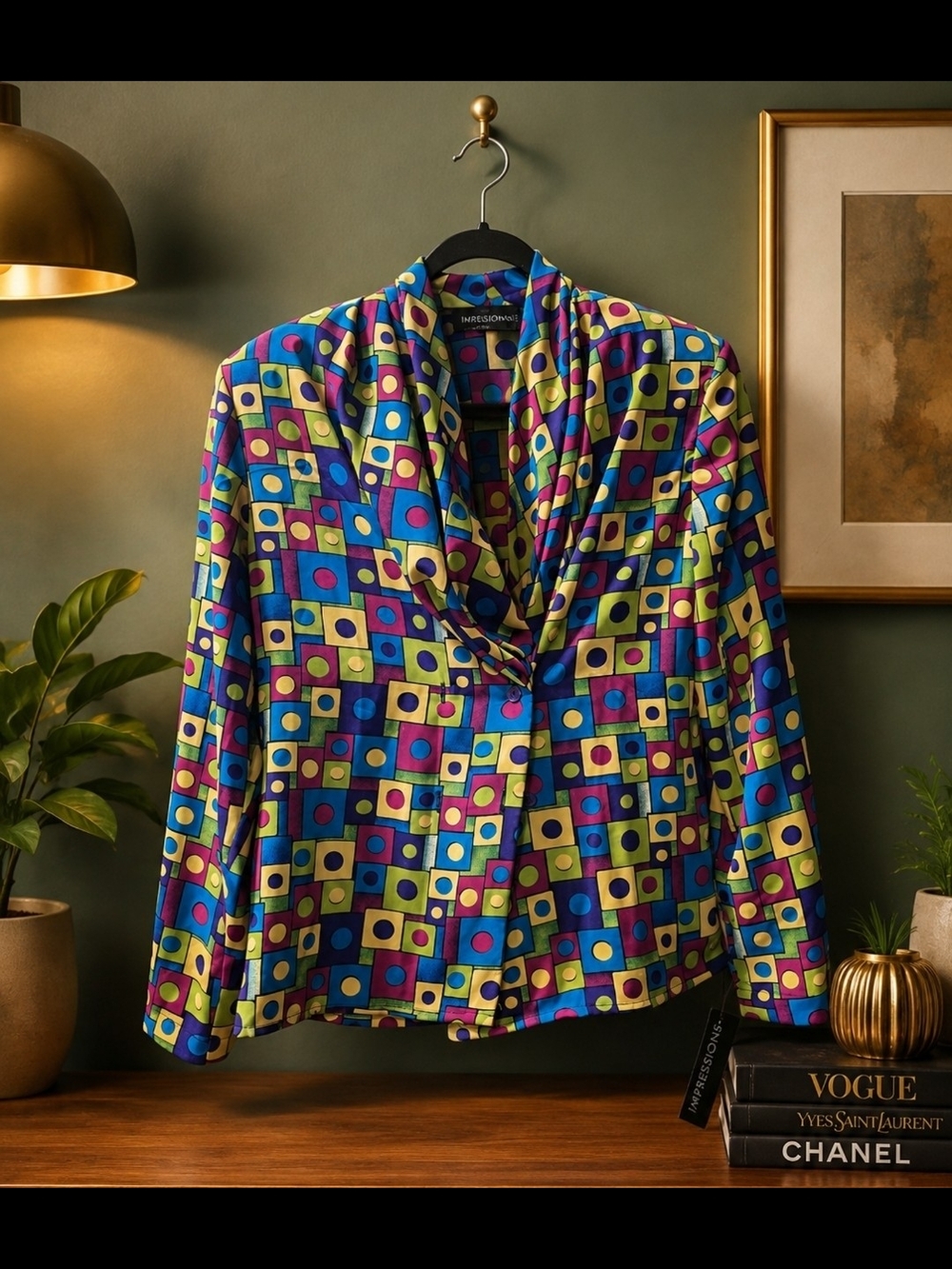 Impressions Multicolor Geometric Print Top in Blue, Yellow & Pink
